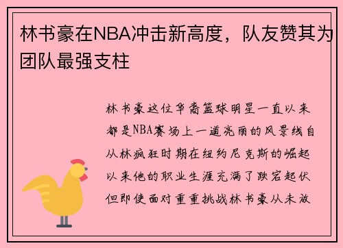 林书豪在NBA冲击新高度，队友赞其为团队最强支柱